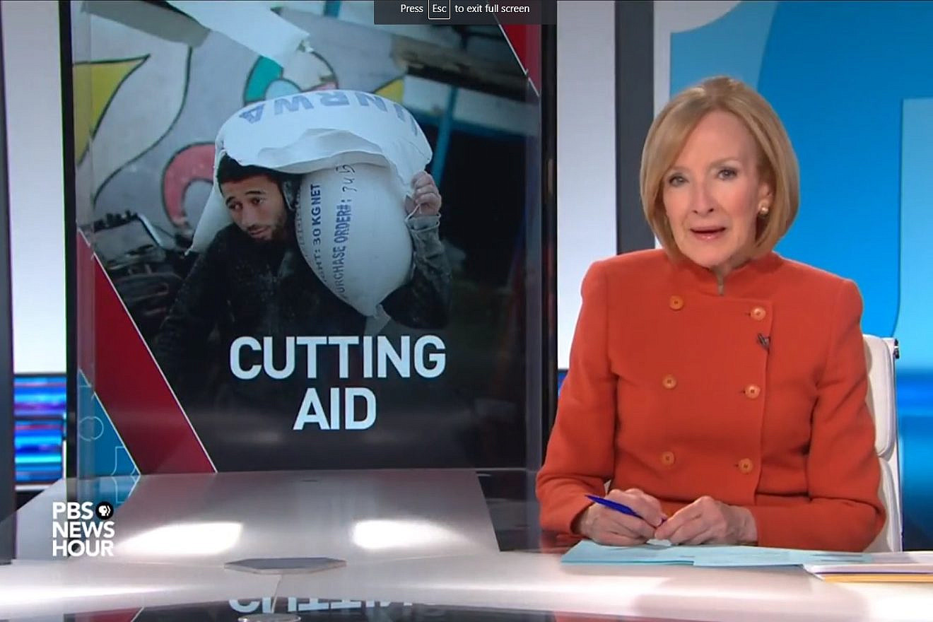 A screenshot of a PBS segment that aired on Feb. 19, 2018 : “With the Trump administration threatening cuts for Palestinian support, aid groups wonder what comes next.” Credit: Screenshot.