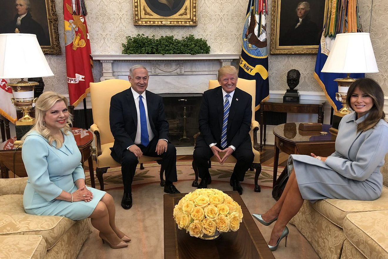 President Donald Trump and Benjamin Netanyahu at the White House with their wives, Sara Netanyahu and Melania Trump. Credit: GPO.