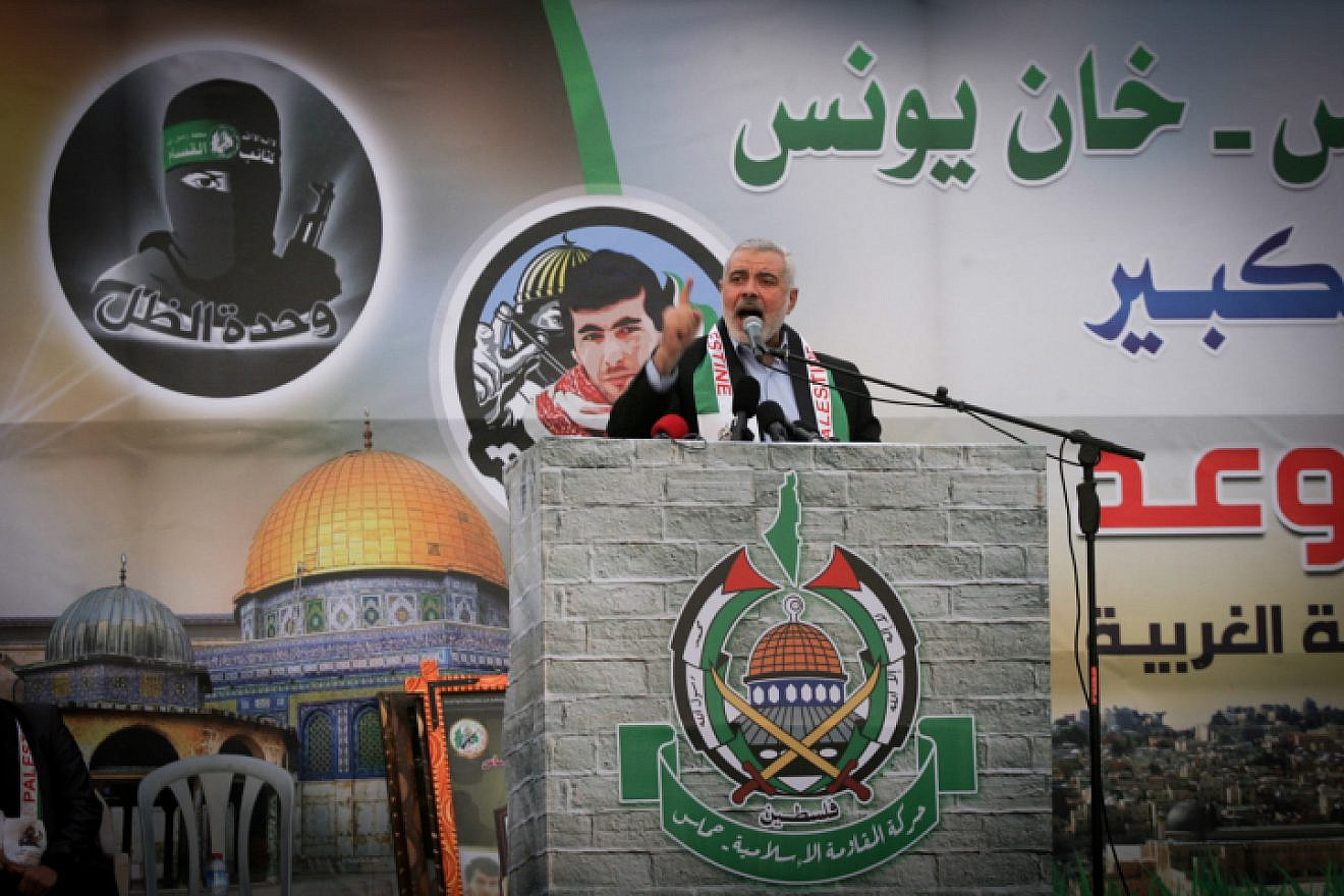 Hamas leader Ismail Haniyeh speaks during a meeting in Khan Yunis in southern Gaza on Jan. 7, 2016. Photo by Abed Rahim Khatib/Flash90.