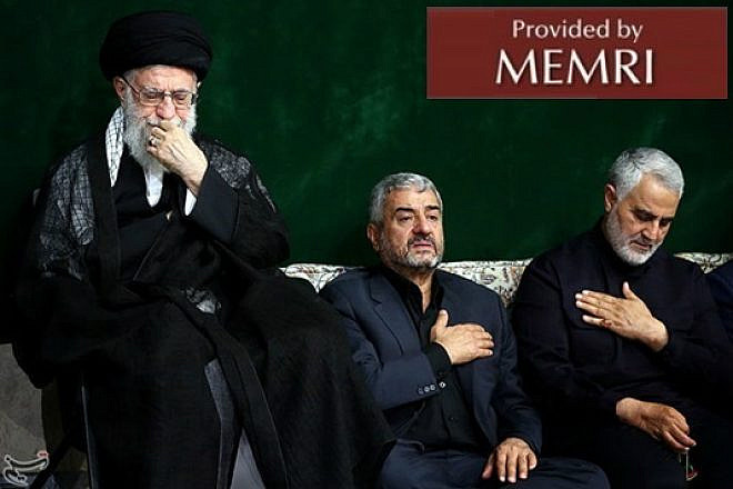 From left: Iranian Supreme Leader Ali Khamenei, Islamic Revolutionary Guards Corps (IRGC) commander Ali Jafari and IRGC Qods Force commander Qasem Soleimani at the Ashoura mourning ceremony at Khamenei's home. (Source: Kayhan, Oct. 1, 2017: MEMRI)