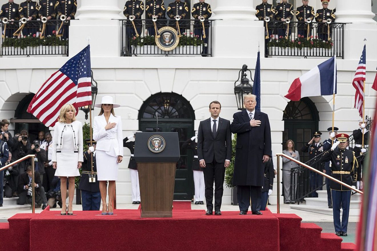 U.S. President Donald Trump and French President Emmanuel Macron at the White House, along with first lady Melania Trump and France's first lady Brigitte Macron. Credit: White House Photo.