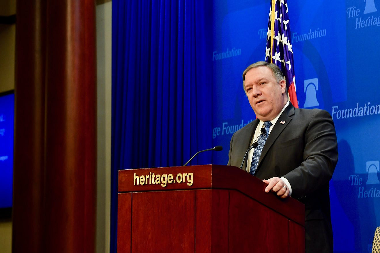 U.S. Secretary of State Mike Pompeo outlines the Trump administration's policies towards Iran at the Heritage Foundation on May 21, 2018. Credit: State Department.