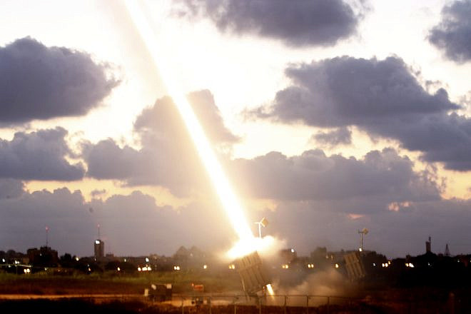 An Iron Dome missile-defense battery set up near the southern Israeli town of Ashdod fires an interceptor missile on July 16, 2014. Photo by Miriam Alster/Flash90.