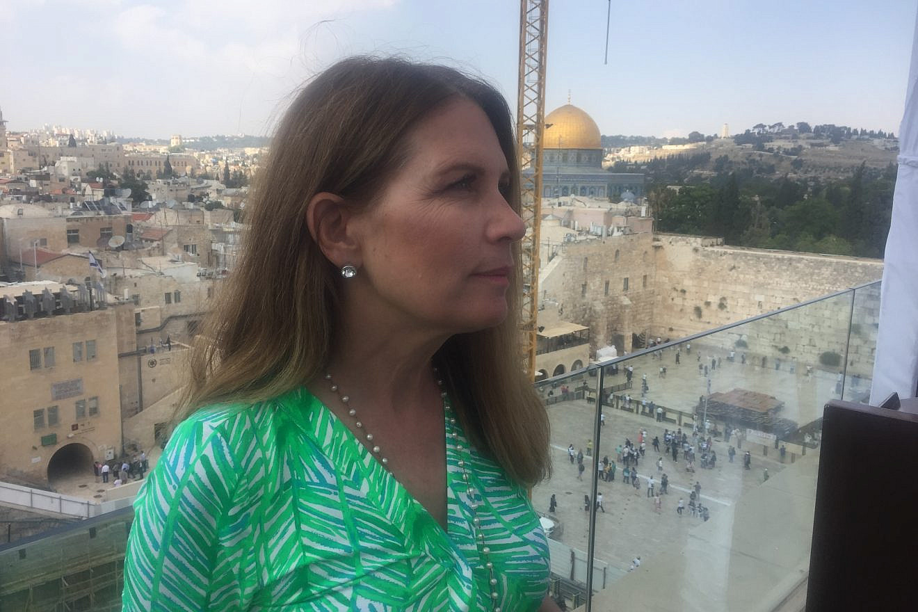 Former Rep. Michele Bachmann on a rooftop overlooking the Western Wall and Temple Mount in Jerusalem. Credit: Alex Traiman.