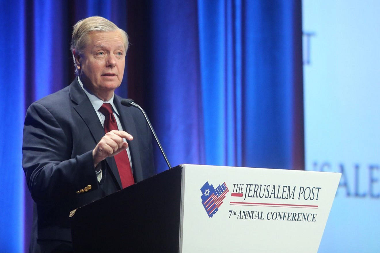 Sen. Lindsey Graham (R-S.C.) called for the renegotiation of a decade-long defense agreement between Israel and the
United States while on a Middle East tour, March 2018. Credit: The Jerusalem Post.