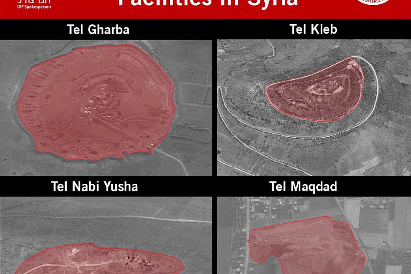 An aerial photo released by the Israeli Defense Forces on May 11, 2018, showing Iranian intelligence sites in Syria. (IDF Spokesperson)