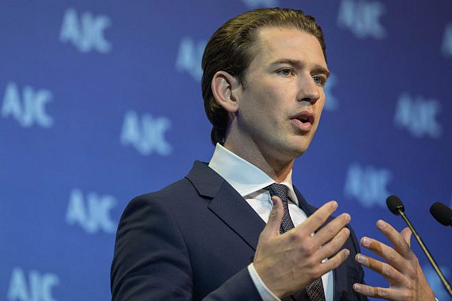 Chancellor of Austria, Sebastian Kurz, speaks at the American Jewish Committee Global Forum at the Jerusalem Convention Center on June 11, 2018. Photo by Yonatan Sindel/Flash90.