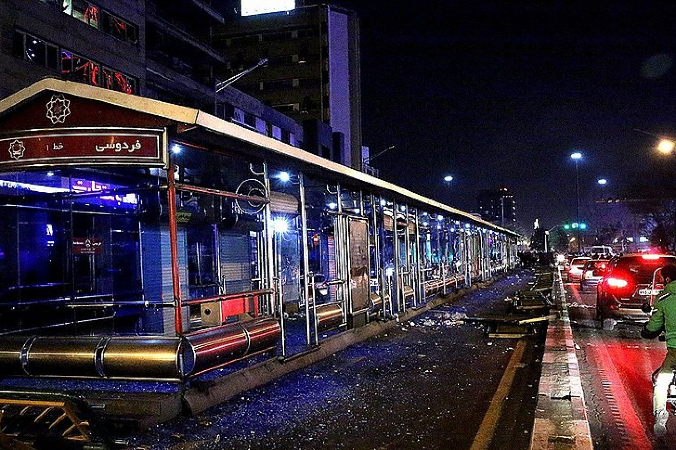 Damage of Ferdousi BRT (bus, rapid-transit) station during 2018 Iranian protests. Among the Iranian population's concerns is the faltering domestic economic situation. Credit: Wikimedia via Fars News Agency.