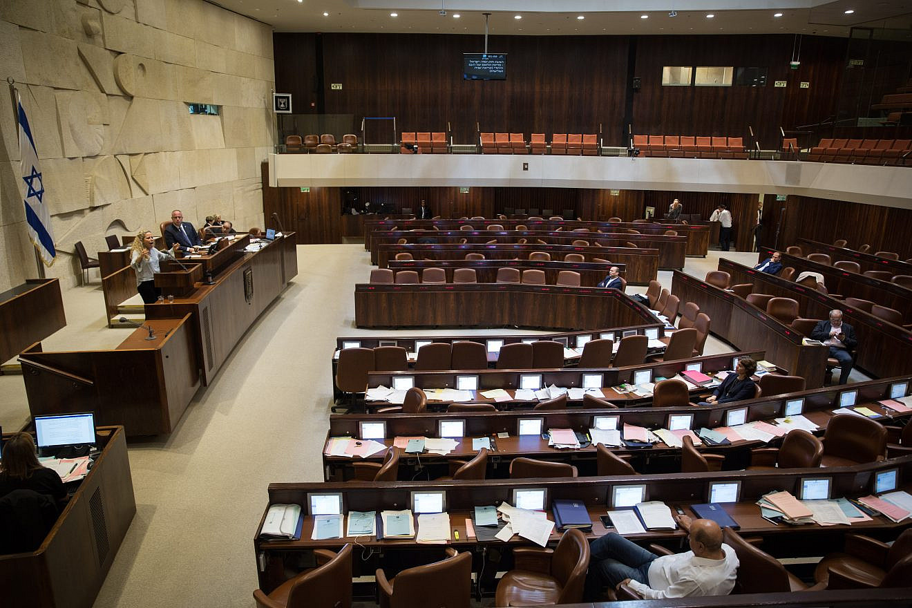 The Knesset Plenary Hall during speeches ahead of the vote on the National Law, which will enforce the foundation of the State of Israel as the state of the Jewish people, on July 18, 2018. Photo by Hadas Parush/Flash90.