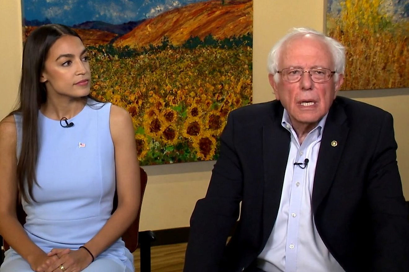 Then-Congresswoman-elect Alexandria Ocasio-Cortez with Sen. Bernie Sanders on CBS's “Face the Nation.” Source: Screenshot.