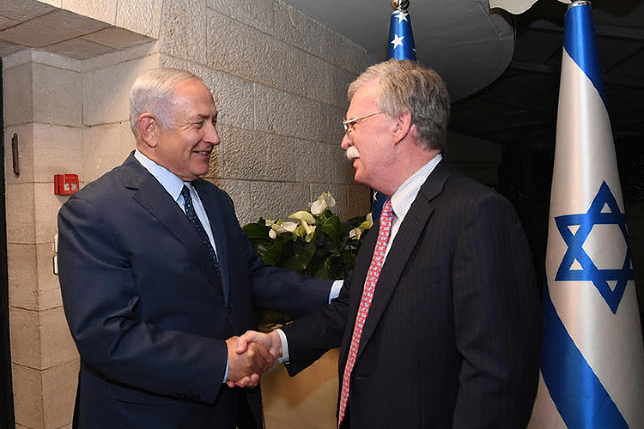 Israeli Prime Minister Benjamin Netanyahu with U.S. National Security Advisor John Bolton at the Prime Minister's Residence in Jerusalem.  
Credit: GPO/Haim Zach.