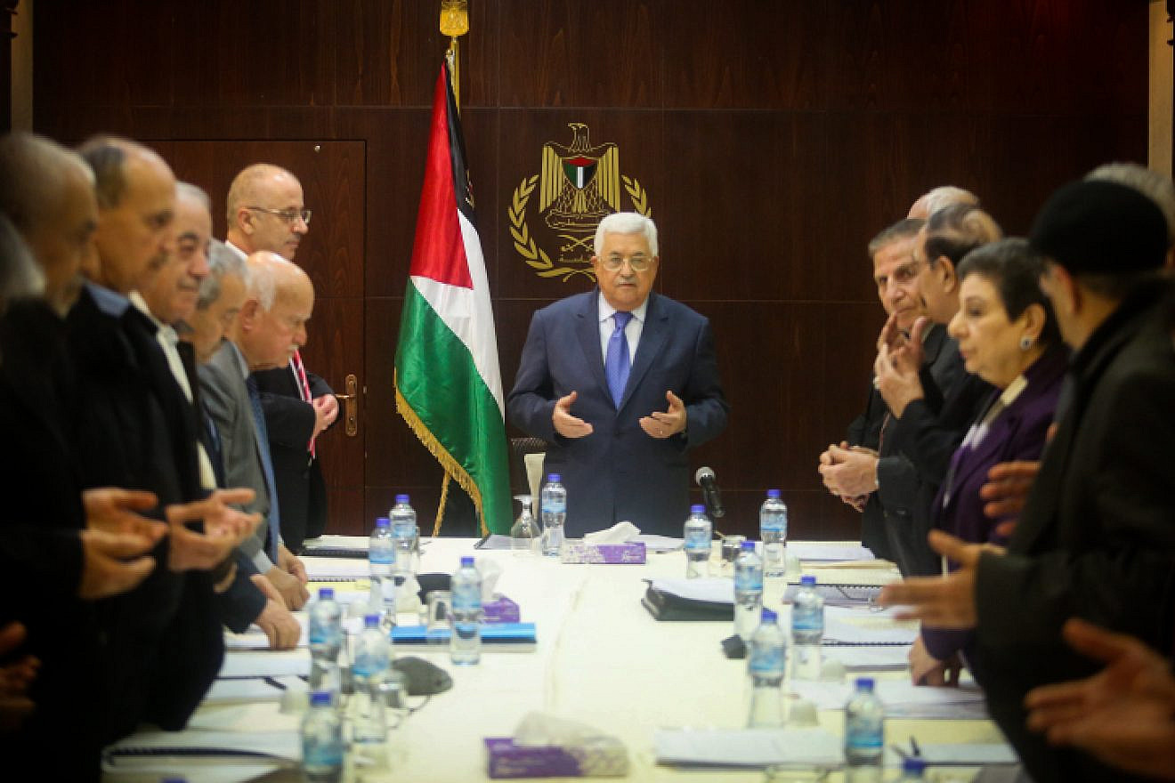Palestinian Authority leader Mahmoud Abbas at a meeting of the executive committee of the Palestine Liberation Organization in the city of Ramallah in the West Bank, on Feb. 13, 2017. Photo by Flash90.