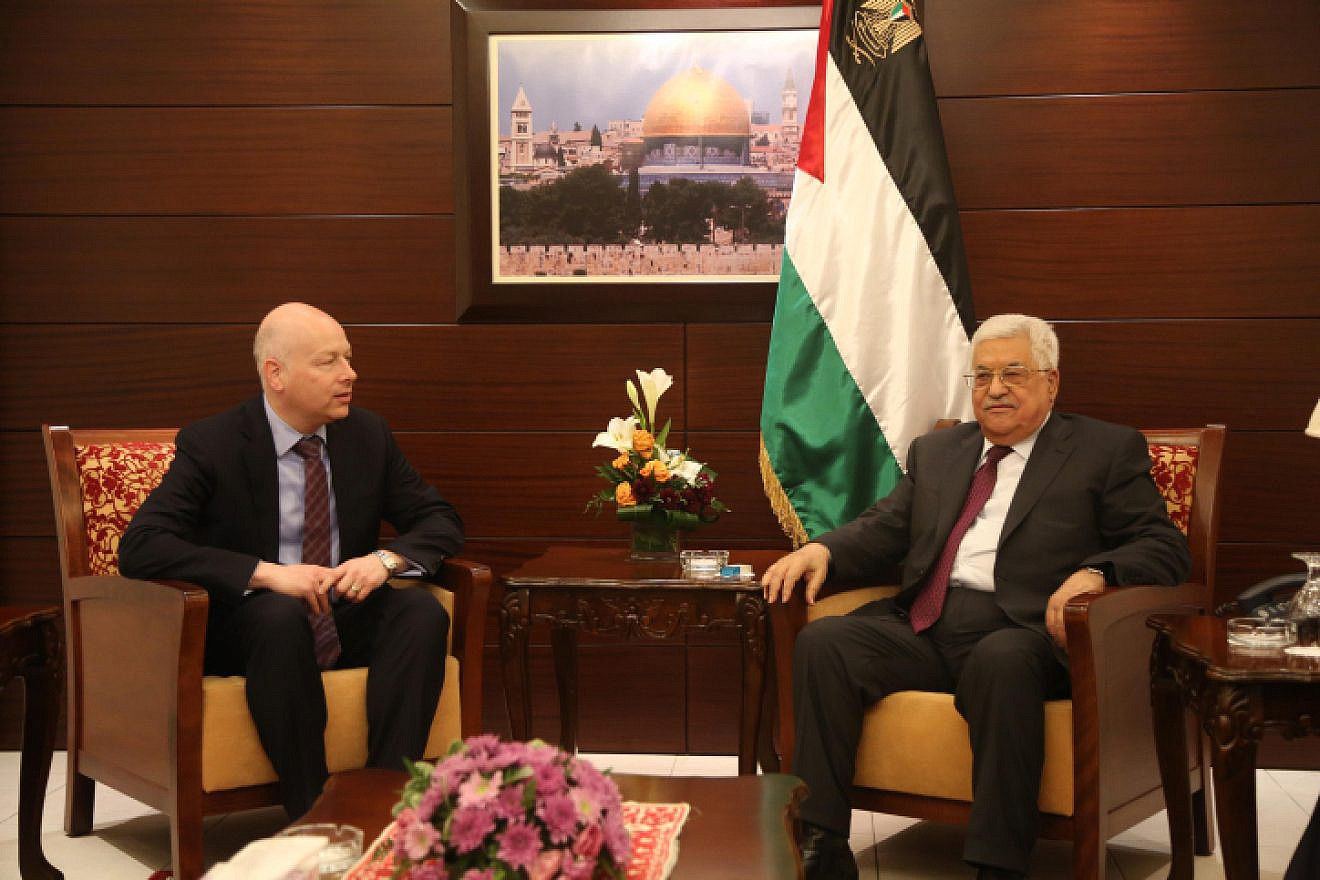 U.S. Assistant to the President and Special Representative for International Negotiations Jason Greenblatt with Palestinian leader Mahmoud Abbas in the West Bank city of Ramallah on May 25, 2017. Photo by Flash90.