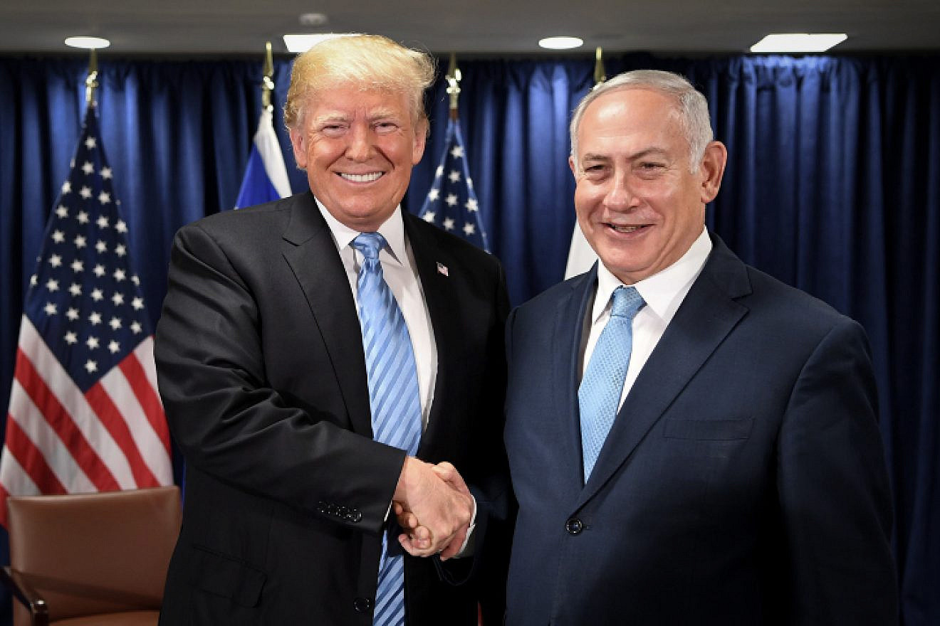 U.S. President Donald Trump with Israeli Prime Minister Benjamin Netanyahu at United Nations headquarters in New York City on Sept. 26, 2018. Photo by Avi Ohayon/GPO.