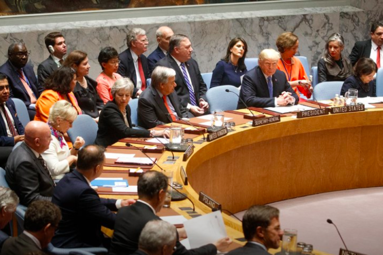 U.S. President Donald Trump chairing the U.N. Security Council meeting on Sept. 26, 2018. Credit: Screenshot.