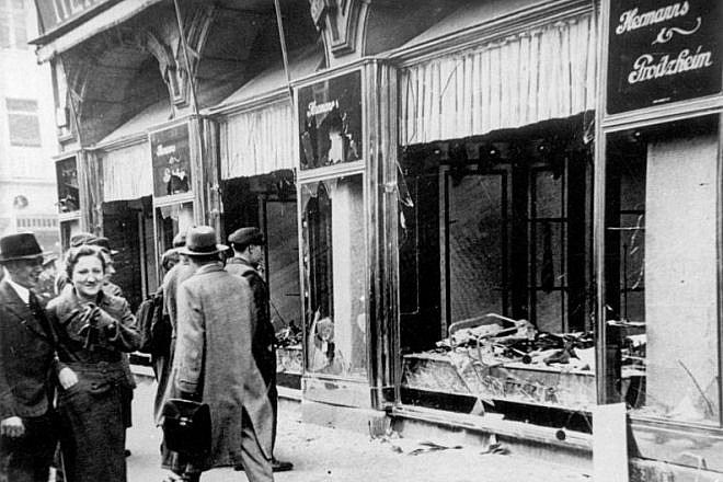 Damage to a shop in Magdeburg, Germany, as a result of Kristallnacht (“Night of the Broken Glass”), Nov. 9-10, 1938. Credit: Wikimedia Commons.