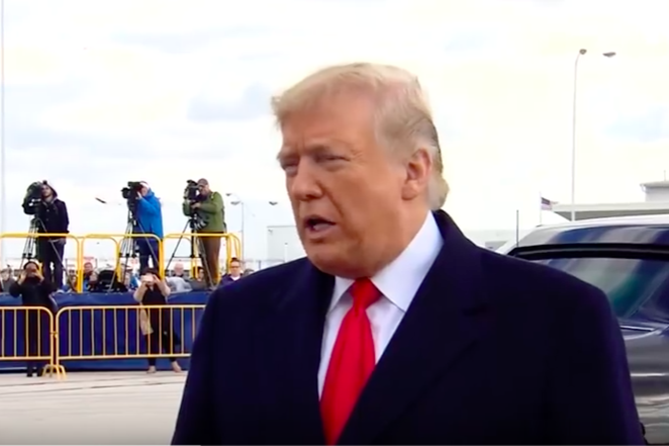 U.S. President Donald Trump speaks to reporters before heading to an event in Indianapolis regarding the shooting at the Tree of Life*Or L’Simcha Synagogue in Pittsburgh, calling it an “anti-Semitic crime.” Source: Screenshot.