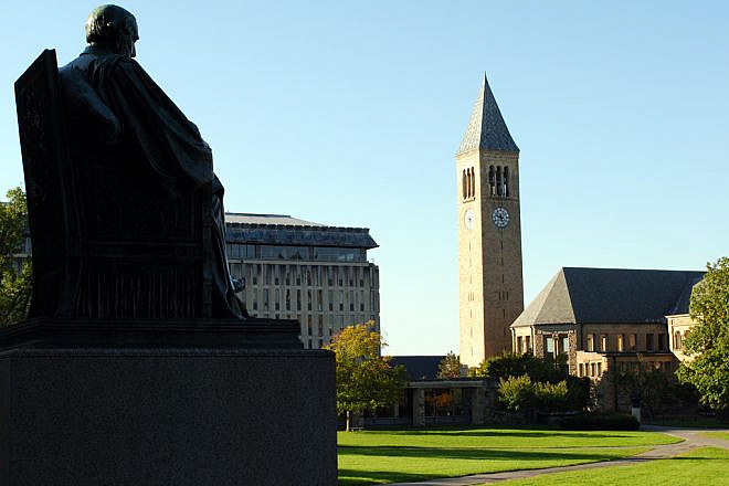 The Arts Quad at Cornell University, with McGraw Tower in background. Credit: Eustress via Wikimedia Commons.