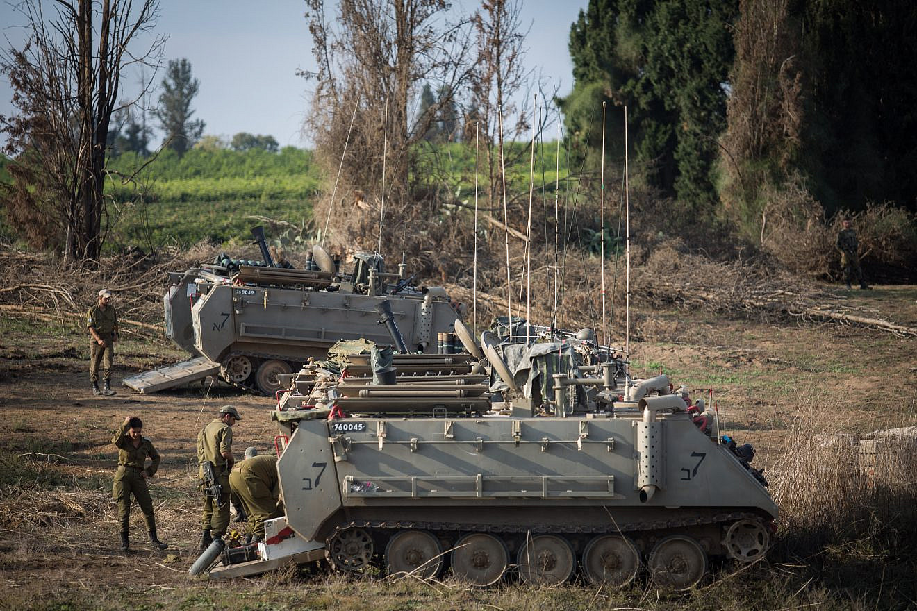Israel Defense Forces and tanks gather near the border with Gaza in southern Israel on Nov. 13, 2018. Photo by Hadas Parush/Flash90.