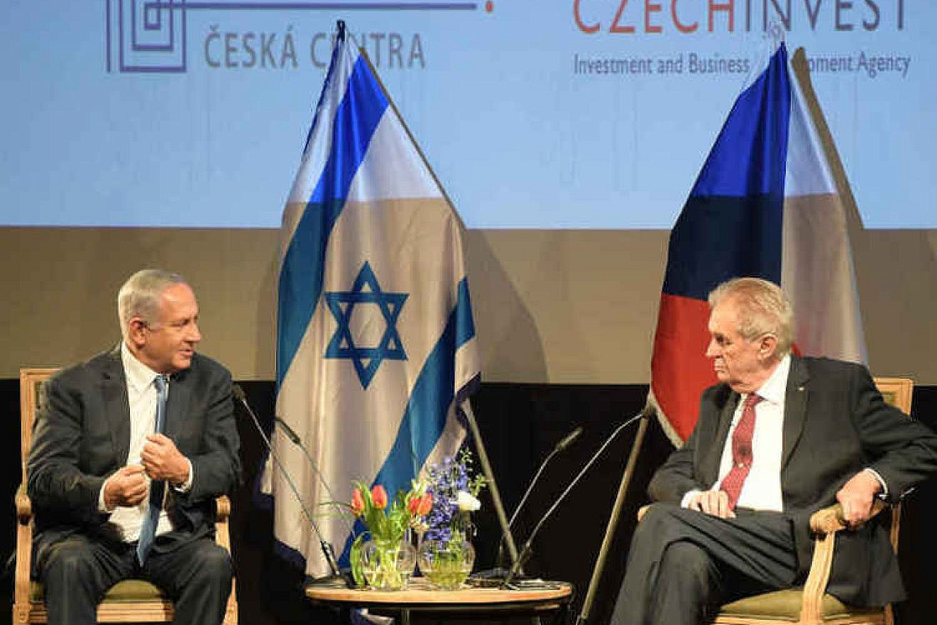 Israeli Prime Minister Benjamin Netanyahu with Czech President Miloš Zeman at the opening of Czech House in Jerusalem. Credit: Amos Ben Gershom/GPO.