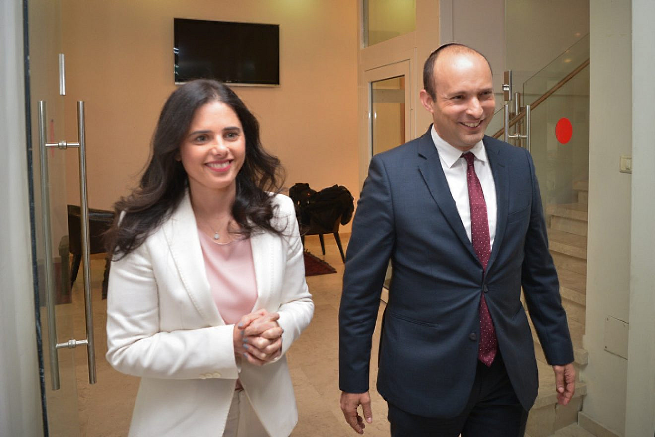 Naftali Bennett and Ayelet Shaked, seen after their announcement in a press conference in Tel Aviv on Dec. 29, 2018, of the formation of the New Right Party. Photo by Yossi Zeliger/Flash90.