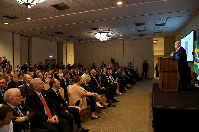 Israeli Prime Minister Benjamin Netanyahu addresses members of Brazil's Jewish community on Dec. 30, 2018. Credit: Avi Ohayon/GPO.