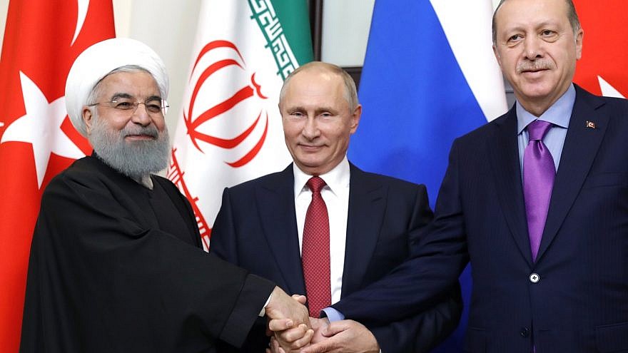 From left: Iranian President Hassan Rouhani, Russian President Vladimir Putin and Turkish President Recep Tayyip Erdoğan. Credit: Wikimedia Commons.