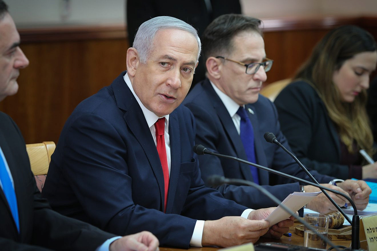 Israeli Prime Minister Benjamin Netanyahu leads the weekly government conference at the Prime Minister’s Office in Jerusalem on Jan 13, 2019. Credit: Amit Shabi/YEDIOT ACHRANOT/POOL.