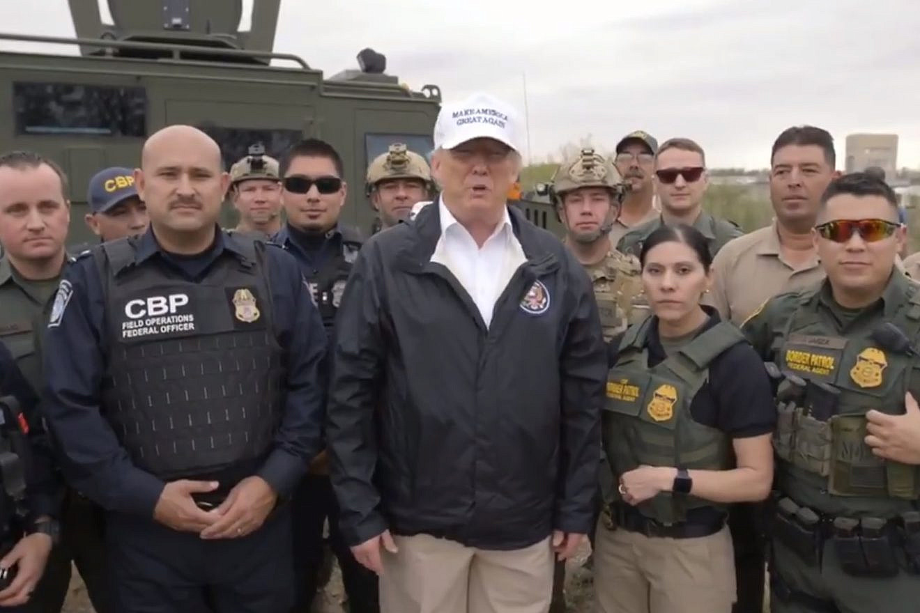 President Donald Trump at the U.S.-Mexico border in Texas with Border Patrol agents, January 10, 2019. Credit: Screenshot via Twitter.