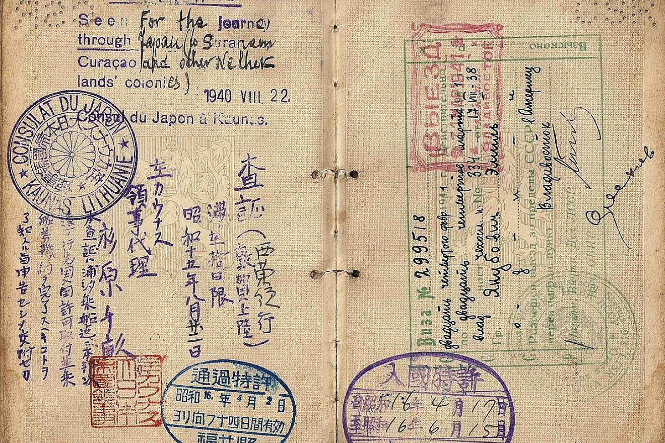 A 1940 transit visa issued by consul Chiune Sugihara, the Japanese “Oskar Schindler,” in Lithuania. The holder was Czech and used his Czechoslovakian passport, issued to him in 1938. He managed to escape to Poland in 1939 and travel from there to Lithuania. In 1940, he received the visa for travel via Siberia and Japan to Surinam. Credit: Wikipedia.
