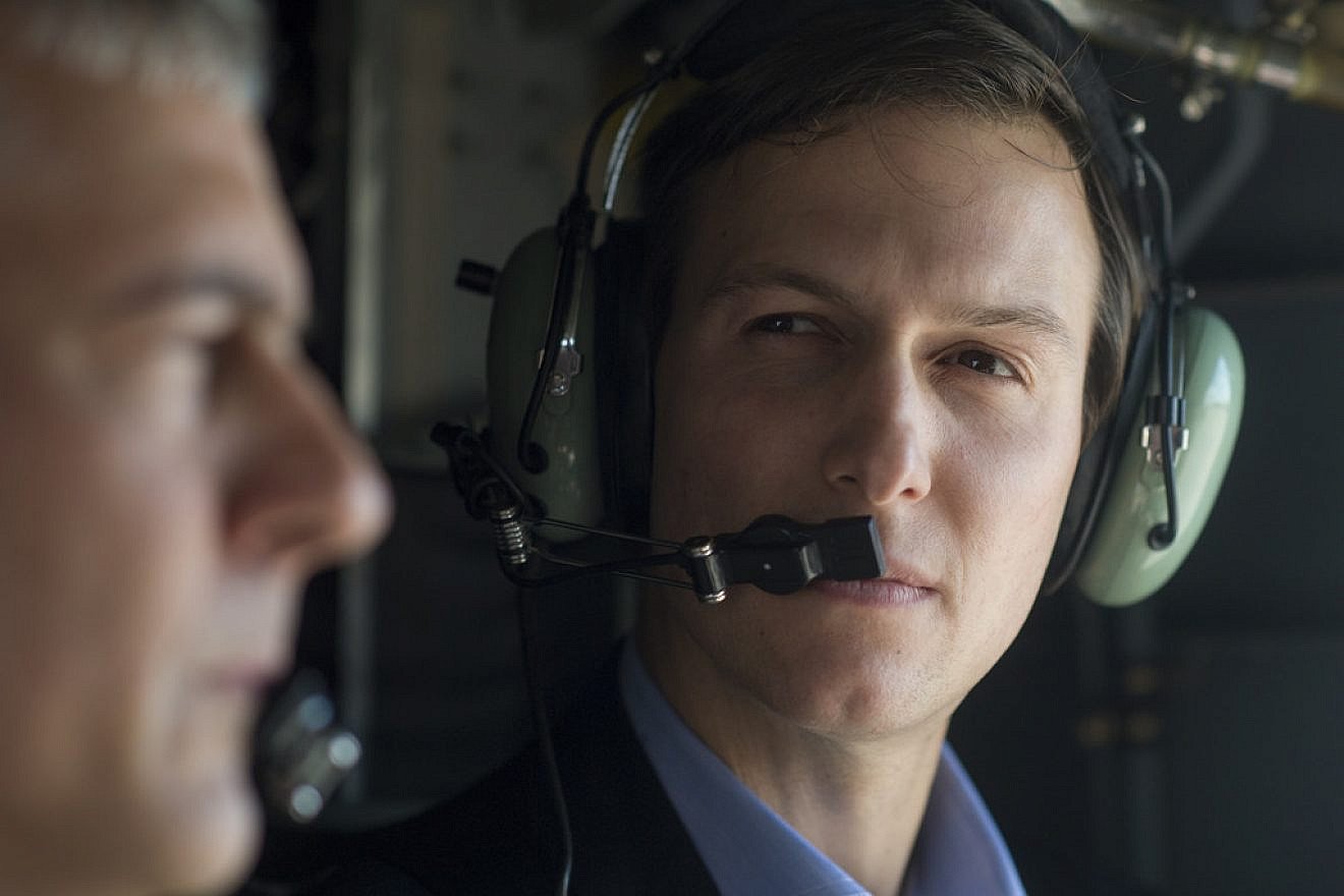 Jared Kushner, senior adviser to U.S. President Donald Trump, speaks to Lt. Gen. Stephen J. Townsend, commander of the Combined Joint Task Force-Operation Inherent Resolve, during a helicopter ride aboard a CH-47 over Baghdad, on April 3, 2017. Credit: Dominique A. Pineiro/U.S. Department of Defense.