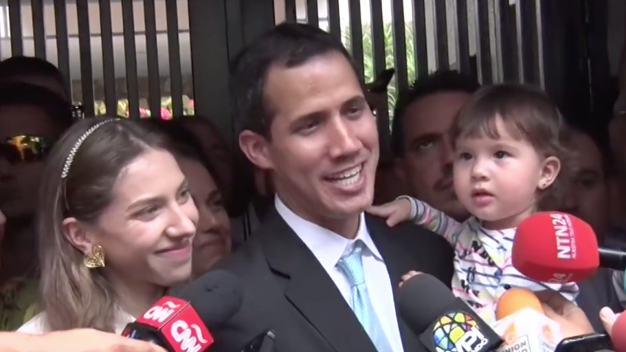 Venezuelan opposition leader Juan Guaidó and his family on Jan. 31, 2019. Credit: Voice of America/Wikimedia Commons.