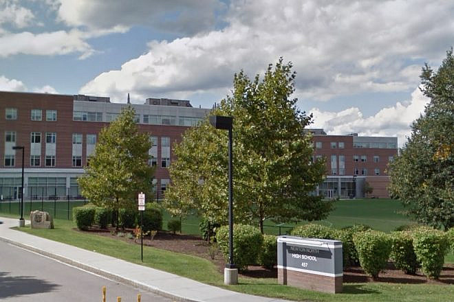 Newton North High School in Newton, Mass. Several pro-Israel groups contend that the Middle East curriculum in Newton public school has anti-Israel bias. Credit: Google Maps screenshot.