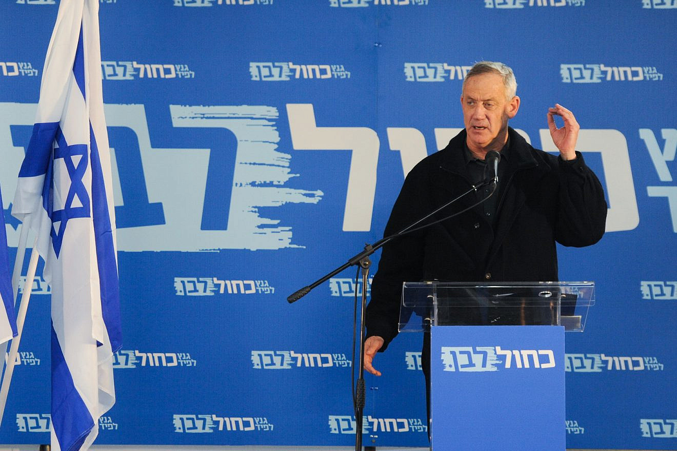 Benny Gantz of the Blue and White Party speaks to members of the Druze community in the town of Daliyat al-Karmel in northern Israel on March 7, 2019. Credit: Meir Vaknin/Flash90.