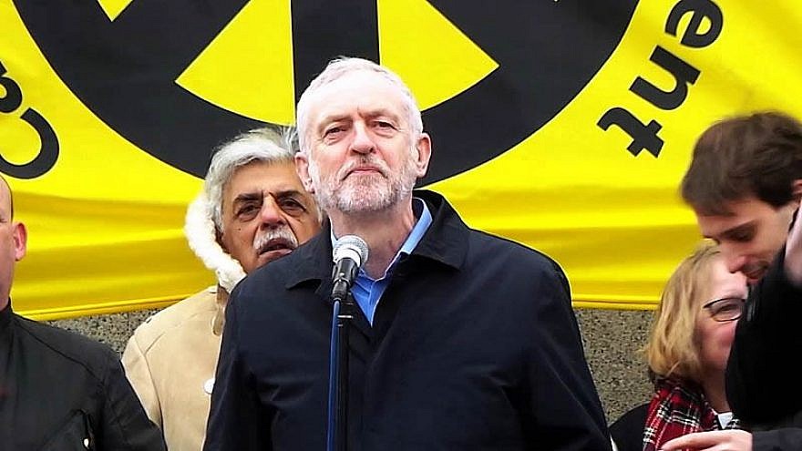 British Labour Party leader Jeremy Corbyn speaking at the #StopTrident rally at Trafalgar Square, on Feb. 27, 2016. Credit: Garry Knight via Wikimedia Commons.