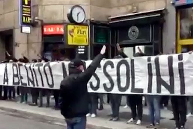 Fans of Italy's SS Lazio football club caught on camera performing a fascist salute. Source: Screenshot.