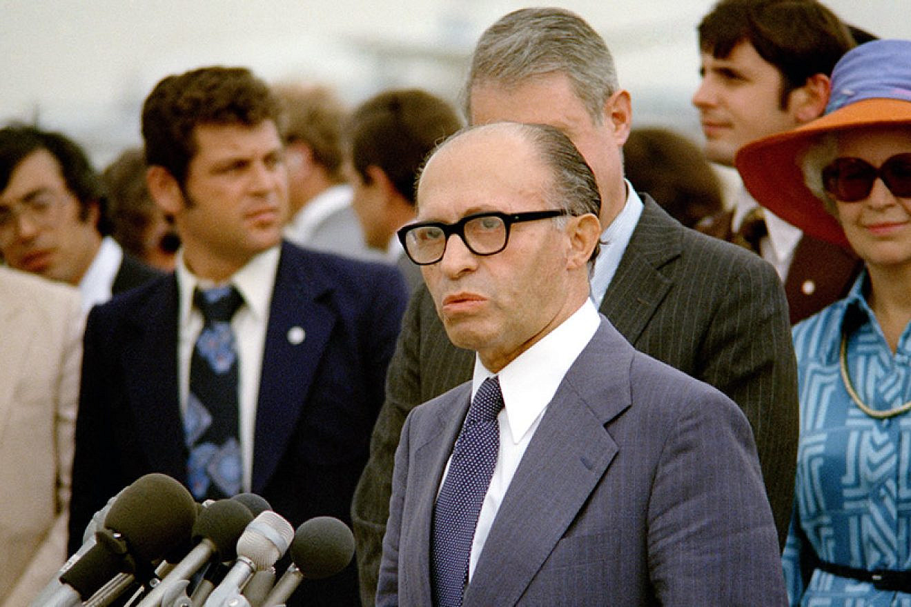 Israeli Prime Minister Menachem Begin delivers an address at Andrews Air Force Base in Maryland upon his arrival in the United States for a state visit, Jan. 1, 1978. Credit: USAF.
