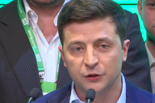 Volodymyr Zelenskyy gives a victory speech after being elected as Ukrainian president on April 21, 2019. Source: Screenshot.