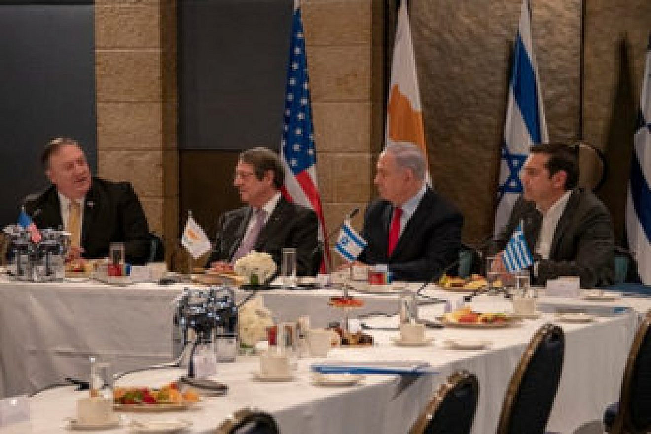 From left: U.S. Secretary of State Mike Pompeo, President of the Republic of Cyprus Nicos Anastasiades, Israeli Prime Minister Benjamin Netanyahu and Greek Prime Minister Alexis Tsipras. Photo via U.S. embassy in Cyprus.