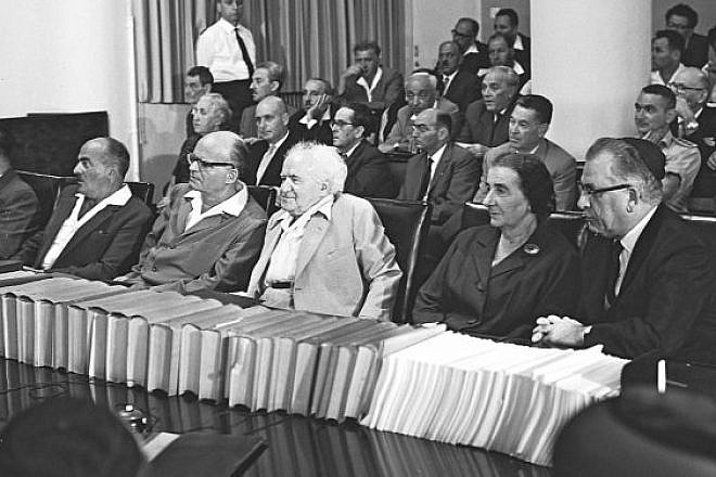 David Ben-Gurion (center) shown with other members of his Mapai-led government, the forerunner of the Labor Party, in 1961. Photo by Fritz Cohen.