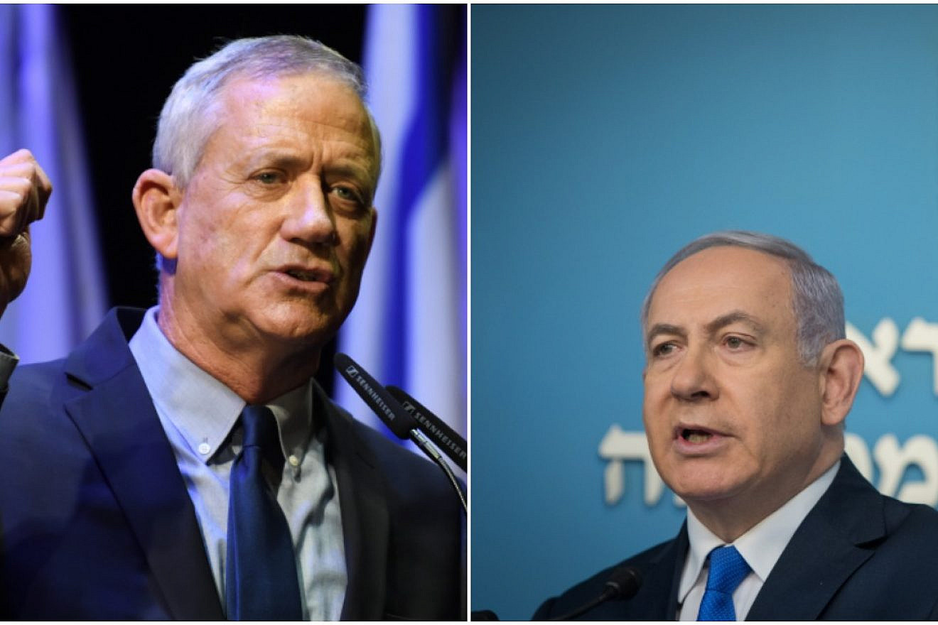 Blue and White Party leader Benny Gantz (left) and Israeli Prime Minister Benjamin Netanyahu. Credit: Gili Yaari and Noam Revkin Fenton/Flash90.