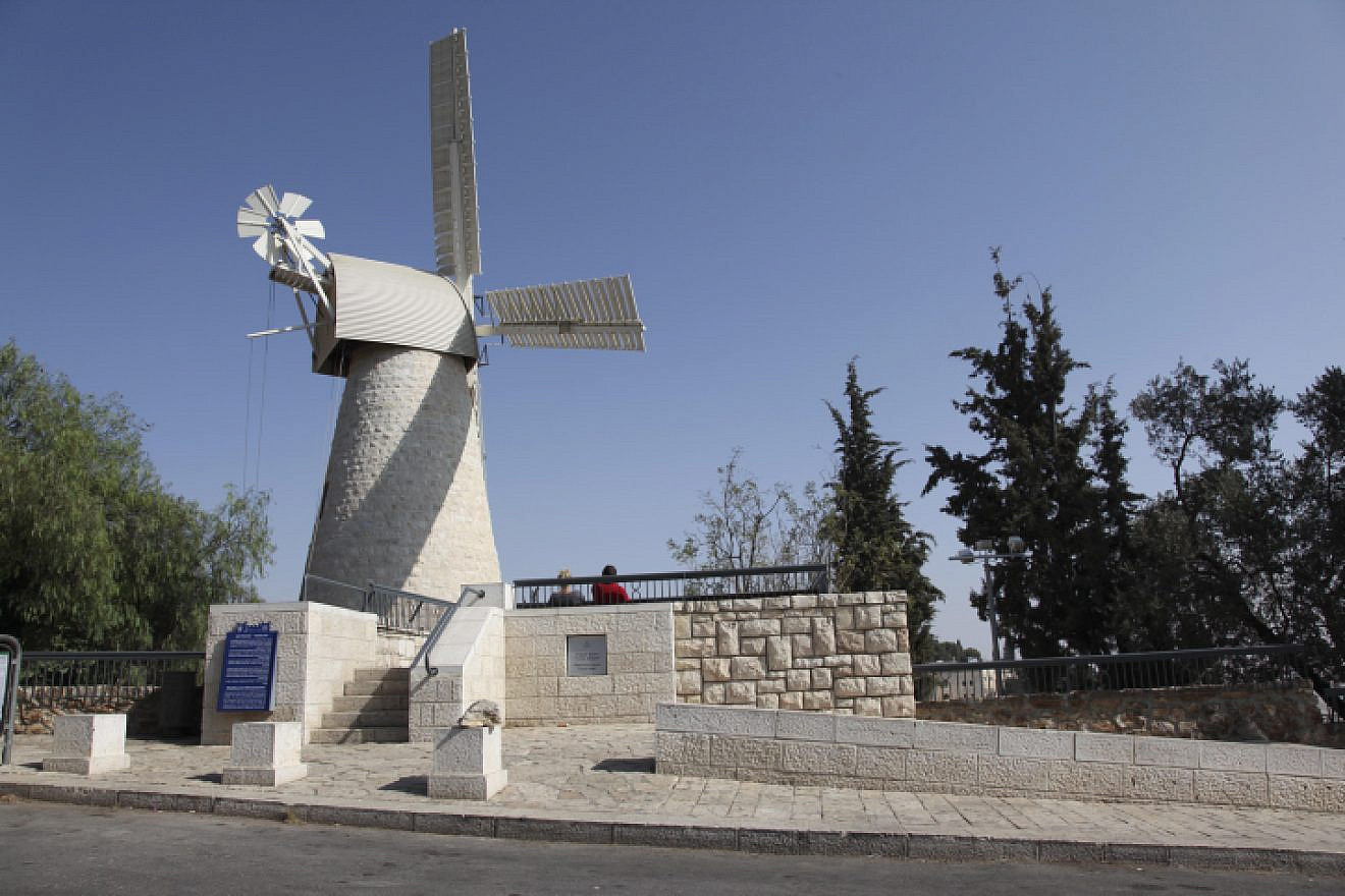 This windmill in Jerusalem's Yemin Moshe neighborhood was funded by British Jewish philanthropist Moses Montefiore. It was designed as a flour mill for the first Jewish neighborhood built outside the walls of the Old City of Jerusalem, on a hill directly across from Mount Zion. November 11, 2013. Photo by Meital Cohen/ Flash 90.