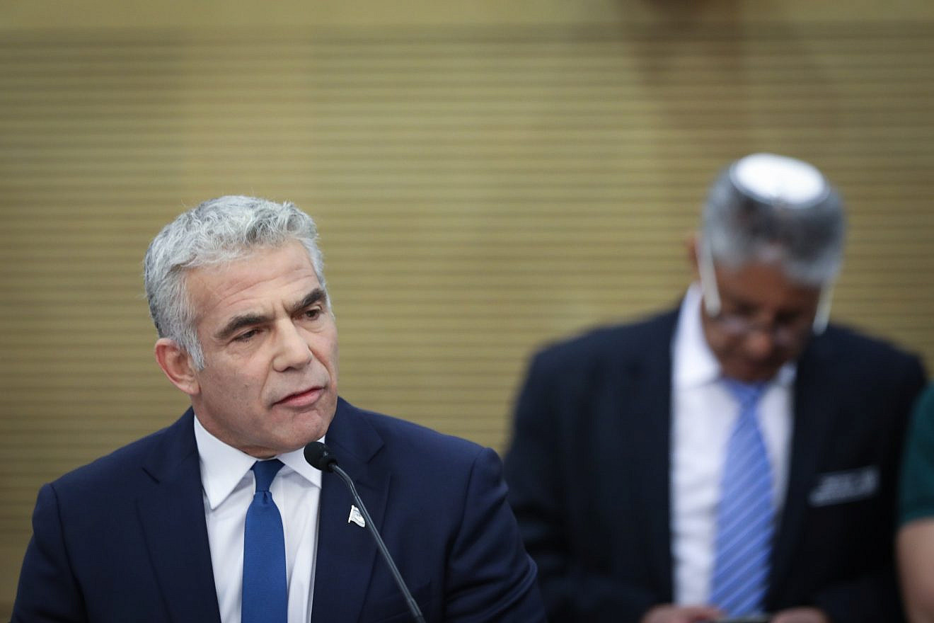 Blue and White co-chairman Yair Lapid, at the Knesset, during the opening session of the new Knesset, following elections, on April 30, 2019. Credit: Noam Revkin Fenton/Flash90.