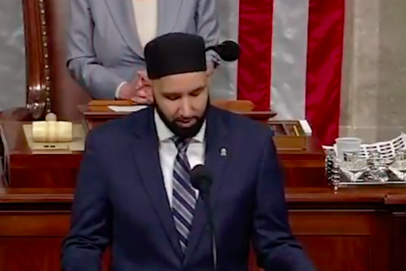 Omar Suleiman, founder and president of the Yaqeen Institute for Islamic Research in Texas, giving the opening convocation at the U.S. House of Representatives on May 9, 2019. Credit: Screenshot.