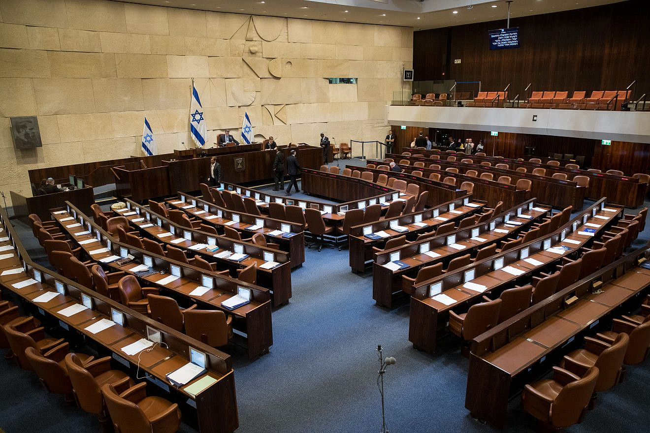 A general view of the assembly hall in the Israeli parliament in Jerusalem on June 12, 2019. Photo by Yonatan Sindel/Flash90.
