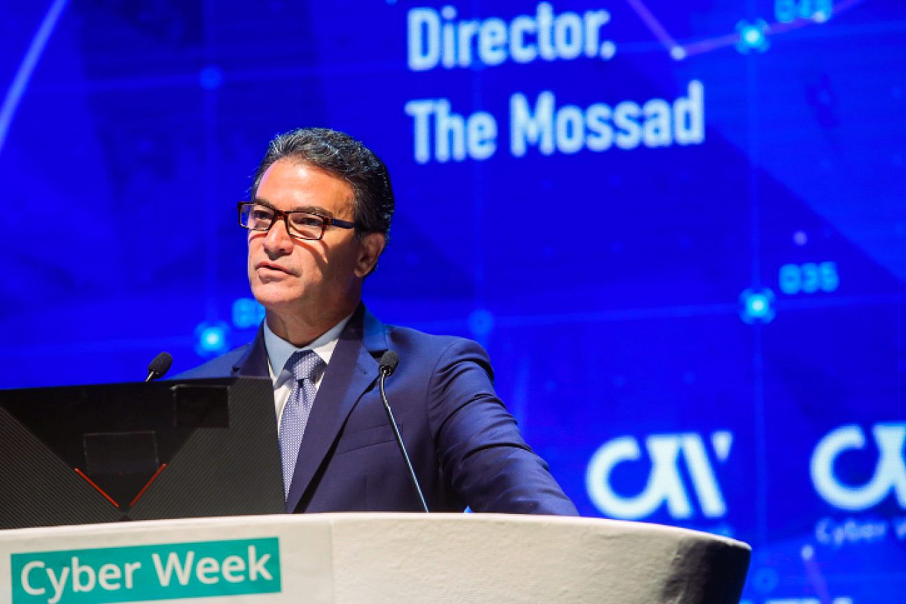 Then-Mossad director Yossi Cohen speaks at a Cyber Week at Tel Aviv University on June 24, 2019. Photo by Flash90.