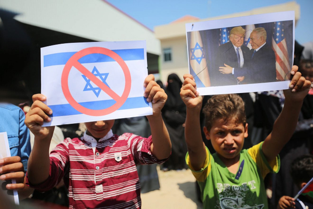 Palestinians in Gaza City protest against U.S. President Donald Trump's Peace to Prosperity conference in Bahrain, June 25, 2019. Photo by Hassan Jedi/Flash90.