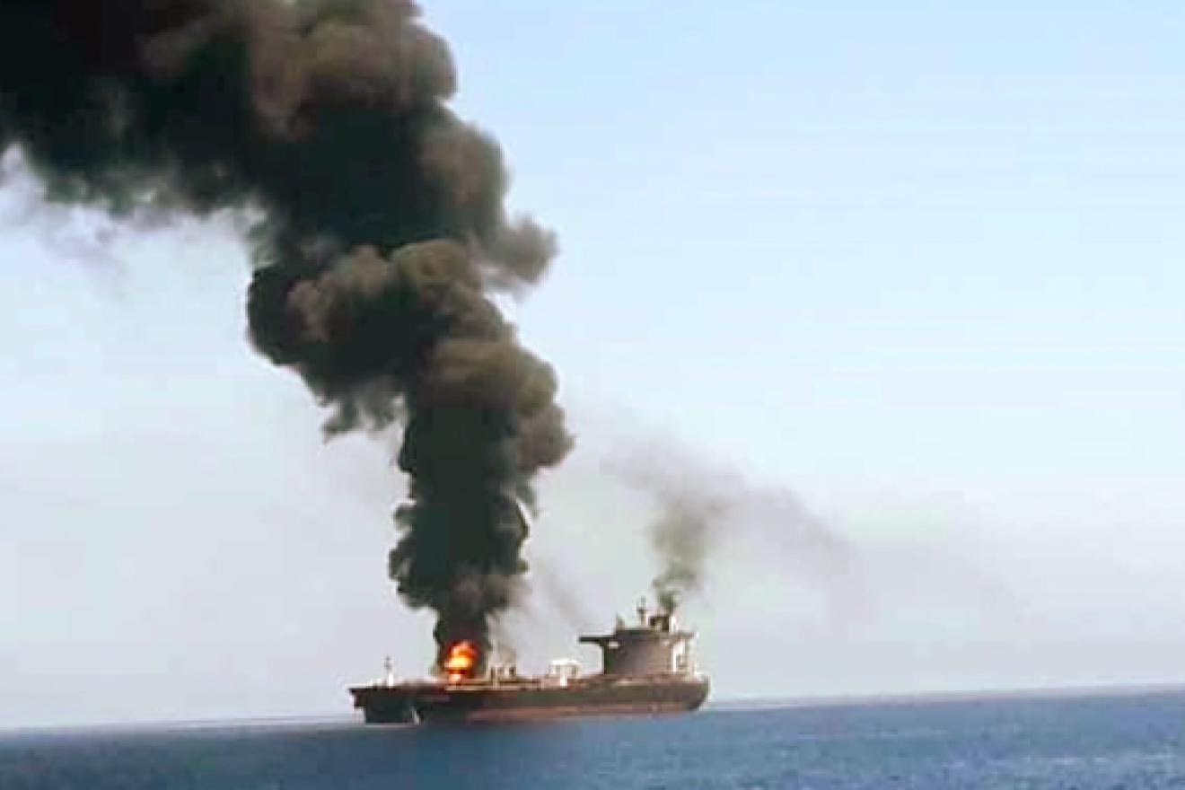 Two oil tankers were attacked on June 13, 2019, in the Gulf of Oman, less than one month after Iran was blamed for attacking four oil tankers off the coast of the United Arab Emirates. Source: Screenshot.
