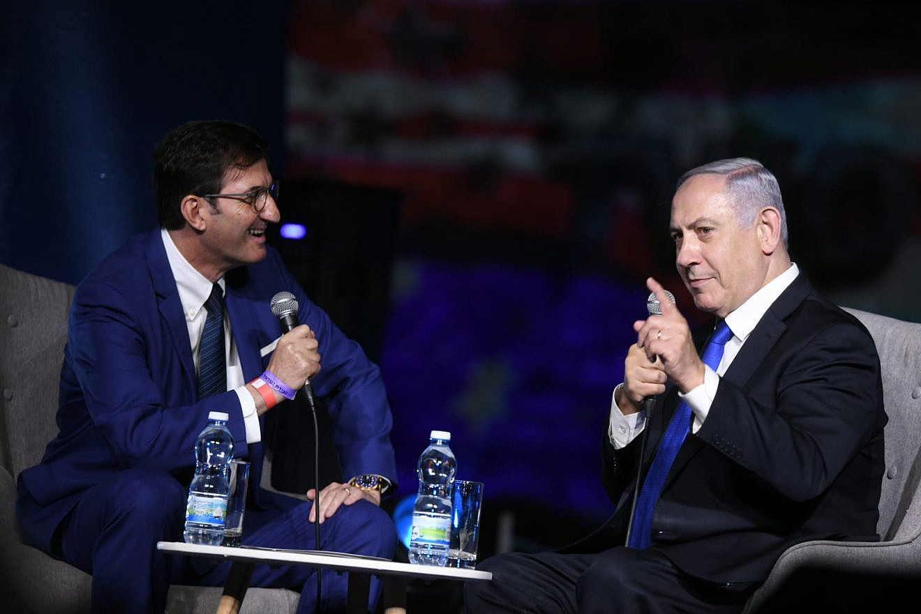 “Israel Hayom” editor in chief Boaz Bismuth with Israeli Prime Minister Benjamin Netanyahu in Jerusalem on June 28, 2019. Photo by Yossi Zeliger.