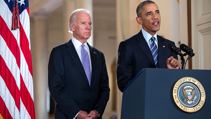 Former U.S. President Barack Obama, flanked by Vice President Joe Biden, delivers a statement on the Iran nuclear agreement in the East Room of the White House on July 14, 2015. Credit: Official White House Photo by Pete Souza.